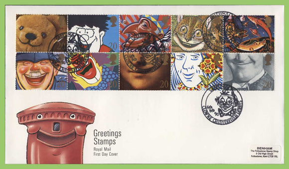 G.B. 1990 Greetings set on Royal Mail First Day Cover, Clowne Chesterfield