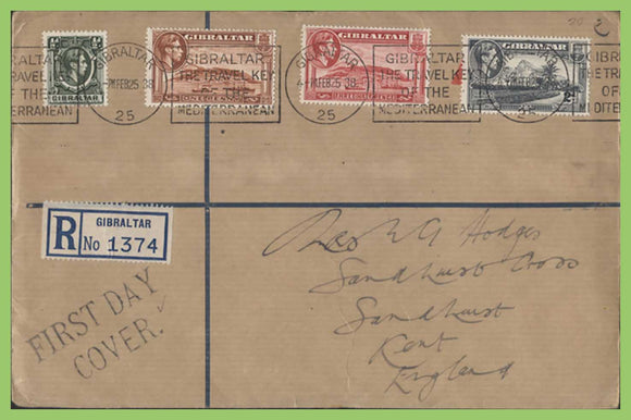 Gibraltar 1938 KGVI ½d, 1d,  1½d and 2d on First Day Cover