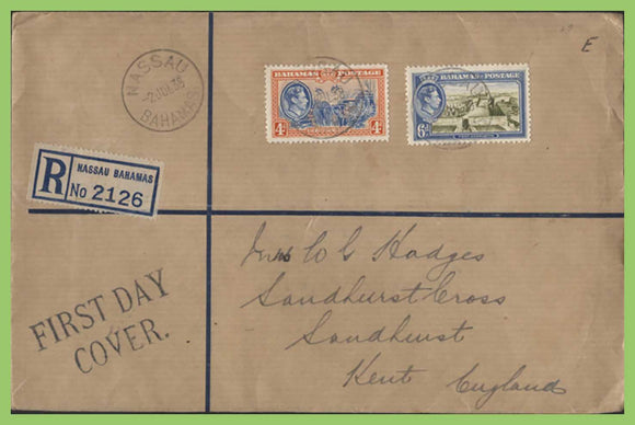 Bahamas 1938 KGVI 4d and 6d on registered First Day Cover