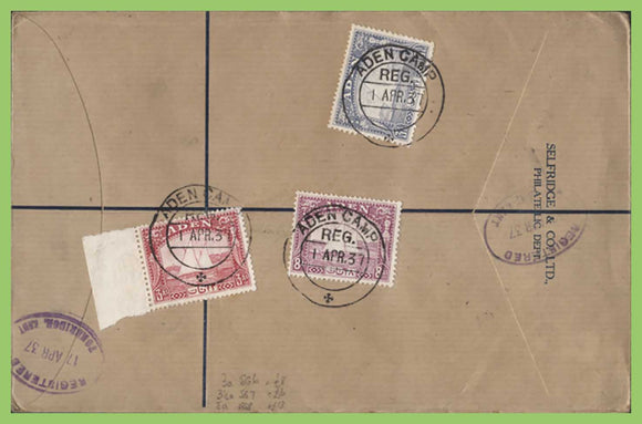 Aden 1937 KGVI Dhows 3a, 3½a and 8a on registered First Day Cover