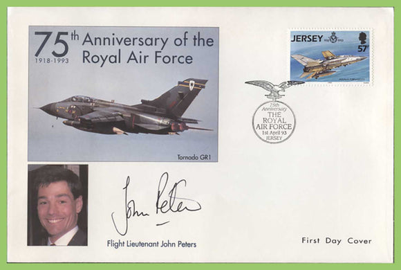 Jersey 1993 75th Anniversary of the RAF 57p First Day Cover, Signed John Peters