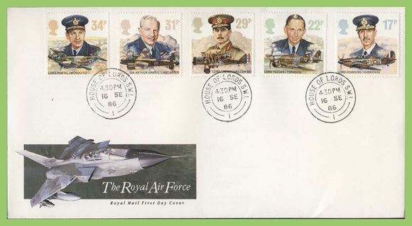 G.B. 1986 RAF set on Royal Mail First Day Cover, House of Lords