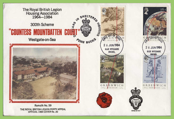 G.B. 1984 Greenwich Meridian set on British Legion First Day Cover, High Wycombe FDI