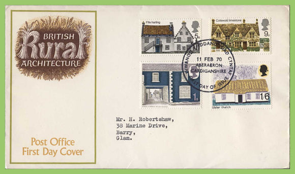 G.B. 1970 Rural Architecture set on Post Office First Day Cover, Aberaeron