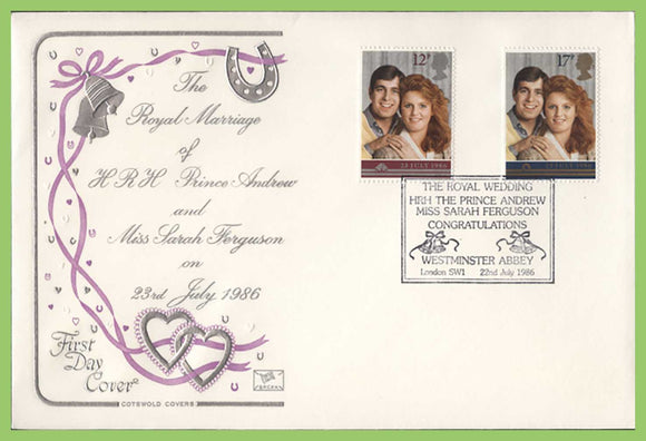G.B. 1986 Royal Wedding set on Cotswold First Day Cover, Westminster Abbey