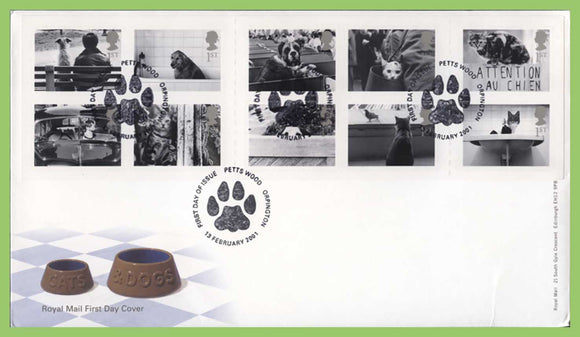 G.B. 2001 Cats and Dogs booklet stamps on Royal Mail First Day Cover, Petts Wood