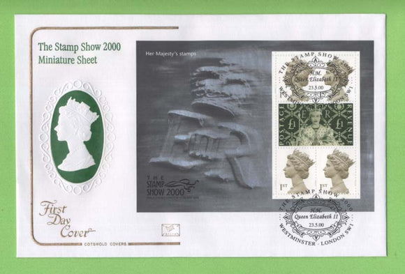 G.B. 2000 Stamp Show miniature sheet on Cotswold First Day Cover, Westminster