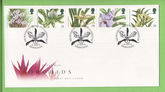 G.B. 1993 Orchids set on Royal Mail First Day Cover, Birmingham