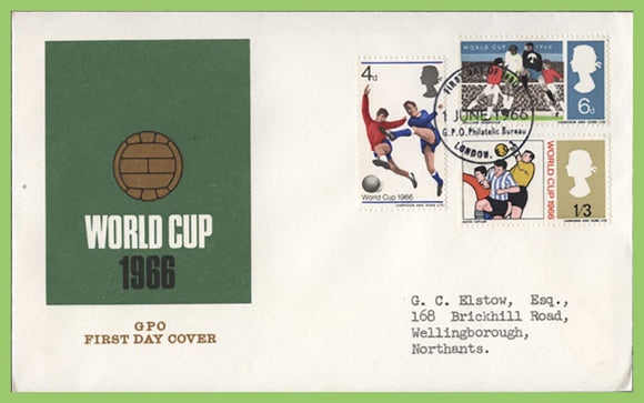 G.B. 1966 Football World Cup phosphor set on First Day Cover, Philatelic Bureau