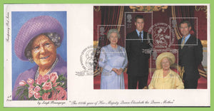 G.B. 2000 Queen Mother miniature sheet on 4d First Day Cover, Windsor