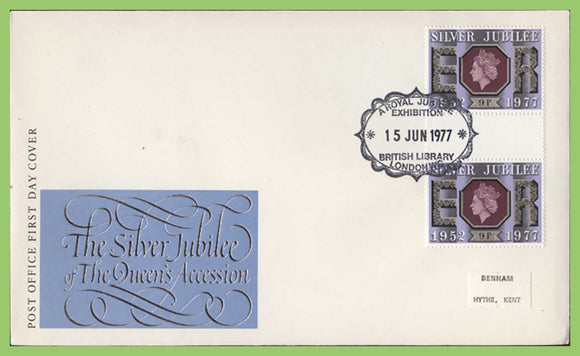 G.B. 1977 Silver Jubilee gutter pair on Post Office First Day Cover, British Library
