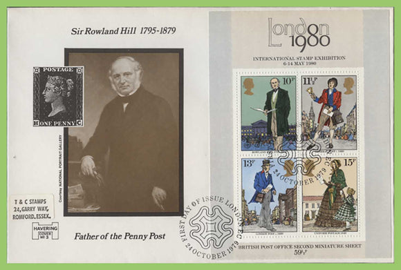 G.B. 1979 Rowland Hill miniature sheet on Havering First Day Cover, London EC