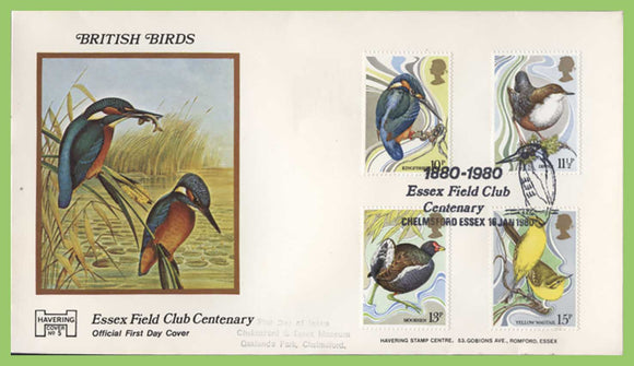 G.B. 1980 Birds set on Havering official First Day Cover, Essex Field Club, Chelmsford