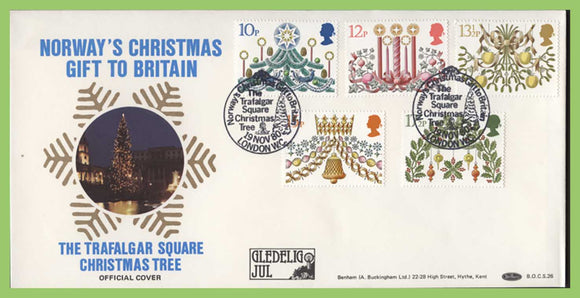 G.B. 1980 Christmas set on Benham First Day Cover, Trafalgar Square, London