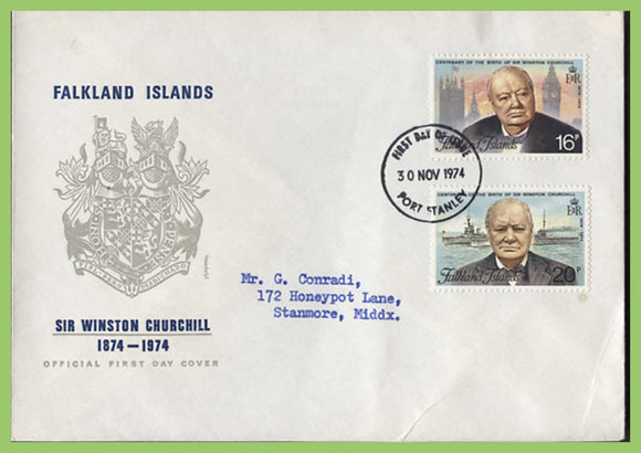 Falkland Islands 1974 Churchill set on First Day Cover