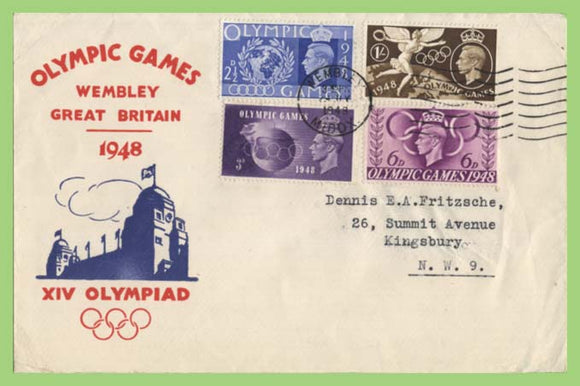 G.B. 1948 Olympic Games set on First Day Cover, Wembley Slogan