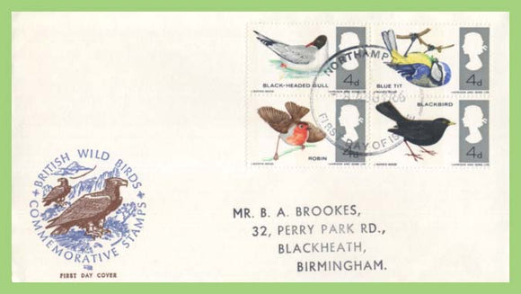G.B. 1966 Birds phosphor set on Philart First Day Cover, Northampton