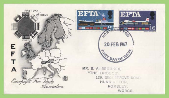 G.B. 1967 EFTA phosphor set on First Day Cover, Northampton