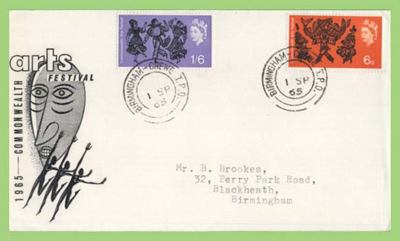 G.B. 1965 Commonwealth Arts Festival set on First Day Cover, Birmingham - Crewe TPO