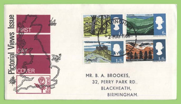 G.B. 1966 British Landscapes phosphor set on First Day Cover, Birmingham