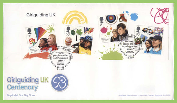 G.B. 2010 Girlguiding Centenary miniature sheet on u/a Royal Mail First Day Cover, Blackburn