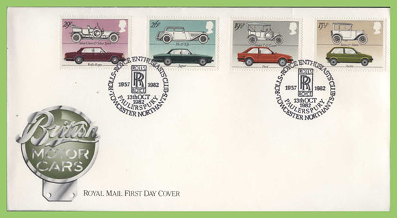 G.B. 1982 British Motor Cars set on u/a Royal Mail First Day Cover, Towcester