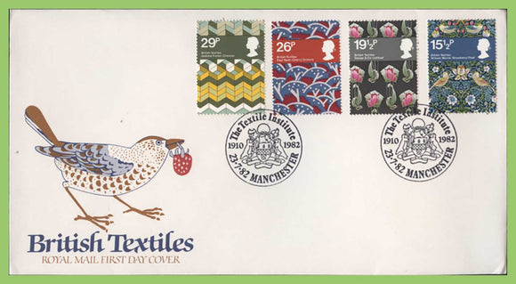 G.B. 1982 Textiles set on u/a Royal Mail First Day Cover, Manchester