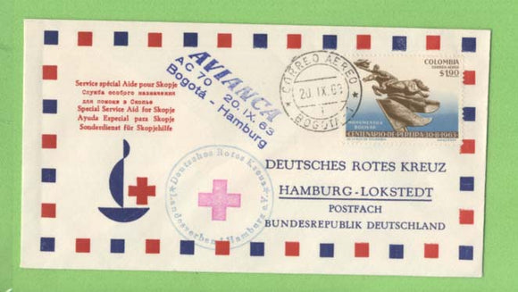Columbia 1963 Avianca Red Cross Aid Flight cover, Bogota - Hamburg. Germany