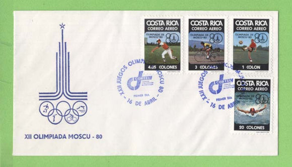 Costa Rica 1980 Moscow Olympics set on First Day Cover