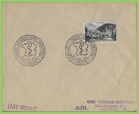 France 1955 6f Lourdes on cover with 'Medical Union' special cancel