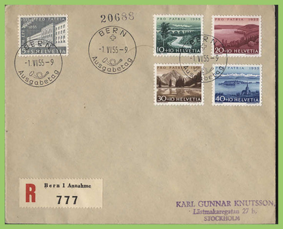 Switzerland 1955 Pro Patria set on registered First Day Cover