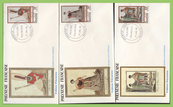 French Polynesia 1985 Costumes (3rd series) set on three First Day Covers