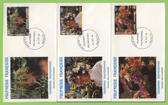 French Polynesia 1984 Floral Headdresses (2nd series) on three First Day Covers