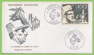 French Polynesia 1972 100f Air. Completion of De Gaulle Monument First Day Cover