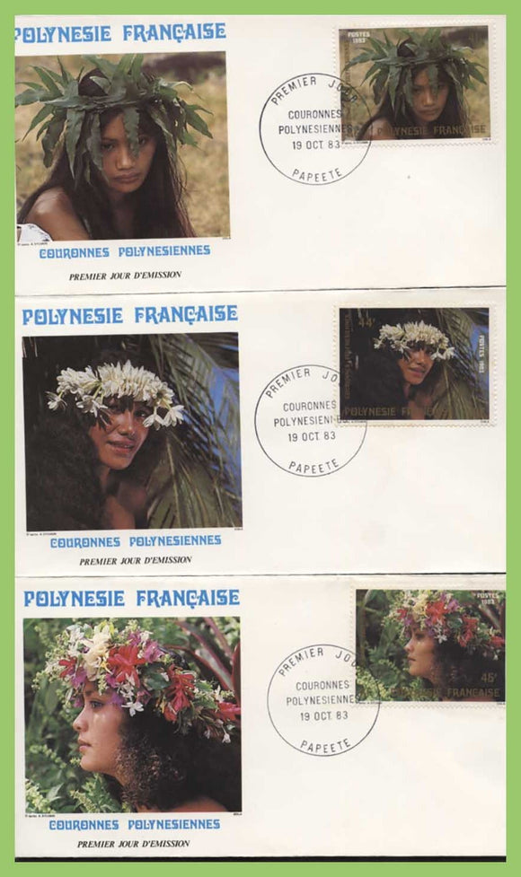 French Polynesia 1983 Floral Headdresses (1st series) on three First Day Covers