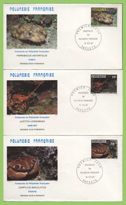 French Polynesia 1987 Crustaceans set on three First Day Covers