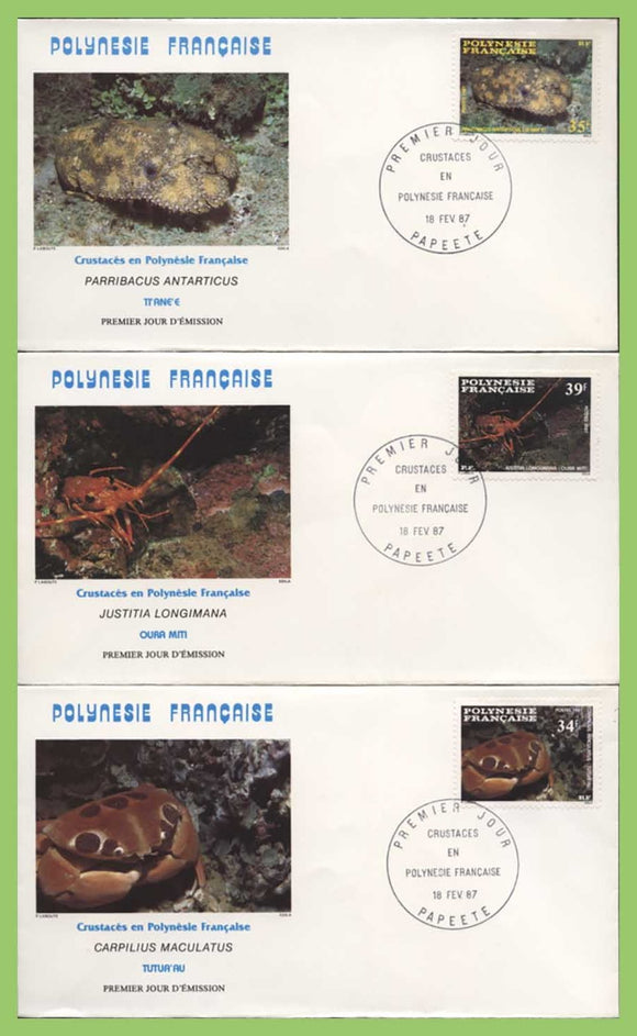 French Polynesia 1987 Crustaceans set on three First Day Covers