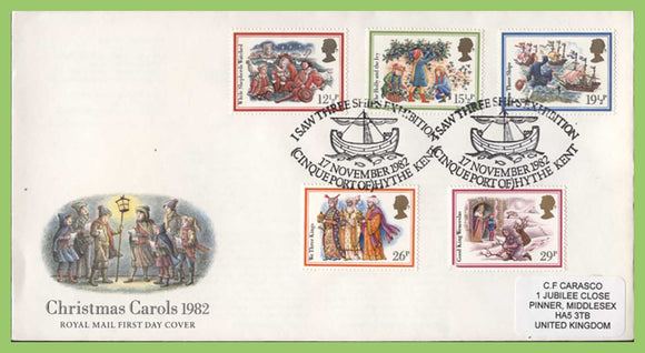 G.B. 1982 Christmas Carols set on Royal Mail First Day Cover, Hythe Kent