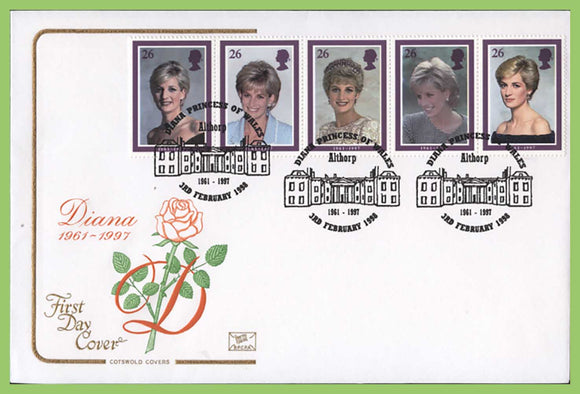 G.B. 1998 Princess Diana set on Cotswold u/a First Day Cover, Althorp Northamptonshire