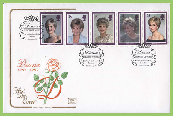 G.B. 1998 Princess Diana set on Cotswold u/a First Day Cover, St Pauls Cathedral
