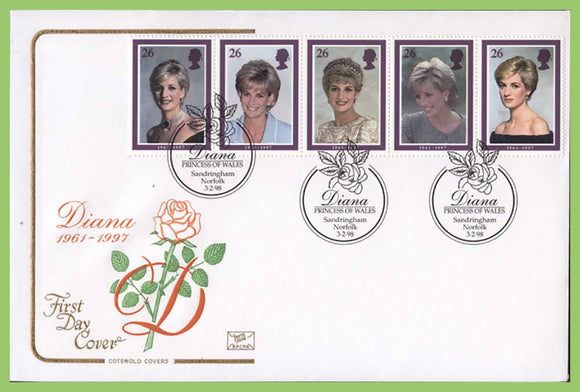 G.B. 1998 Princess Diana set on Cotswold u/a First Day Cover, Sandringham