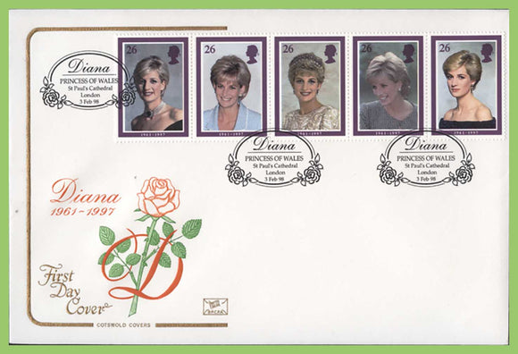 G.B. 1998 Princess Diana set on Cotswold u/a First Day Cover, St Paul's