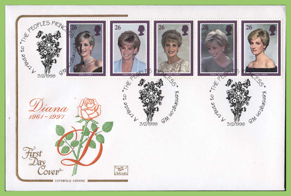 G.B. 1998 Princess Diana set on Cotswold u/a First Day Cover, Kensington (Flowers)