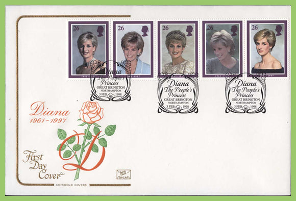 G.B. 1998 Princess Diana set on Cotswold u/a First Day Cover, Great Brington
