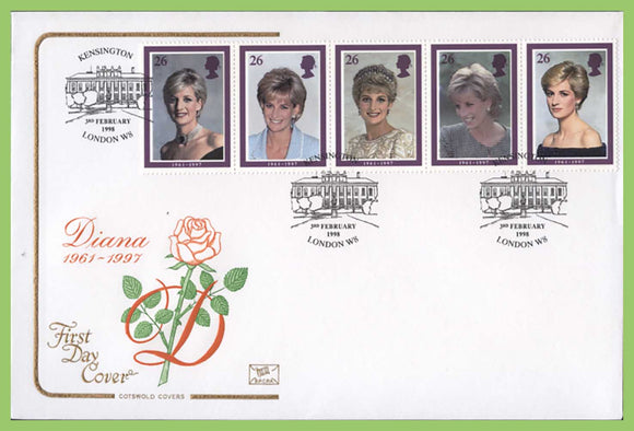 G.B. 1998 Princess Diana set on Cotswold u/a First Day Cover, London W8