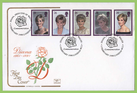 G.B. 1998 Princess Diana set on Cotswold u/a First Day Cover, London WC2