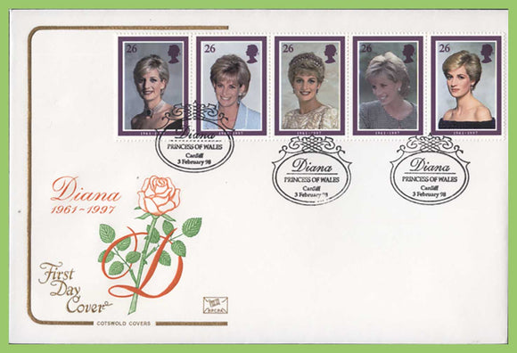 G.B. 1998 Princess Diana set on Cotswold u/a First Day Cover, Cardiff