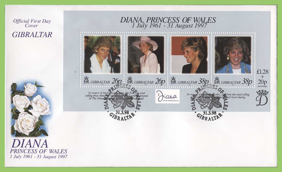 Gibraltar 1998 Diana, Princess of Wales Commemoration M/S on First Day Cover