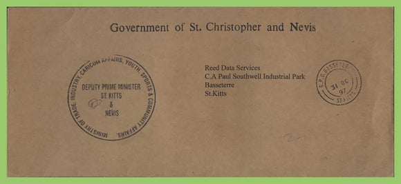 St Christopher Nevis 1997 Government cover with 'Deputy Prime Minster' cachet