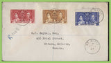 Leeward Is. 1937 KGVI Coronation set on registered First Day Cover